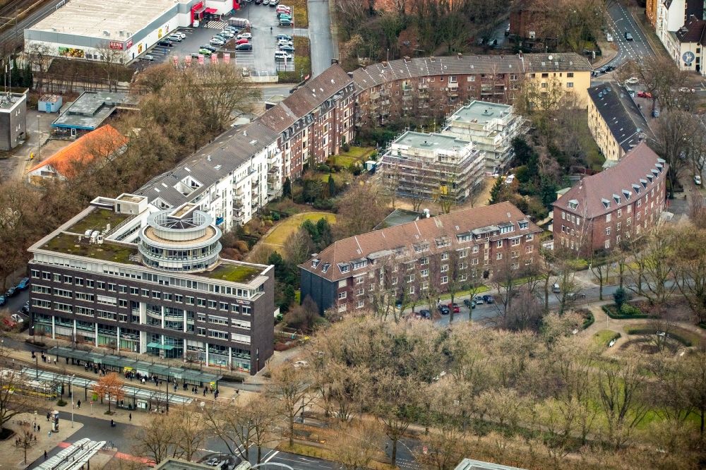 Oberhausen from above - Construction site to build a new multi-family residential complex at Freiherr-vom-Stein-Strasse in Oberhausen in the state North Rhine-Westphalia, Germany