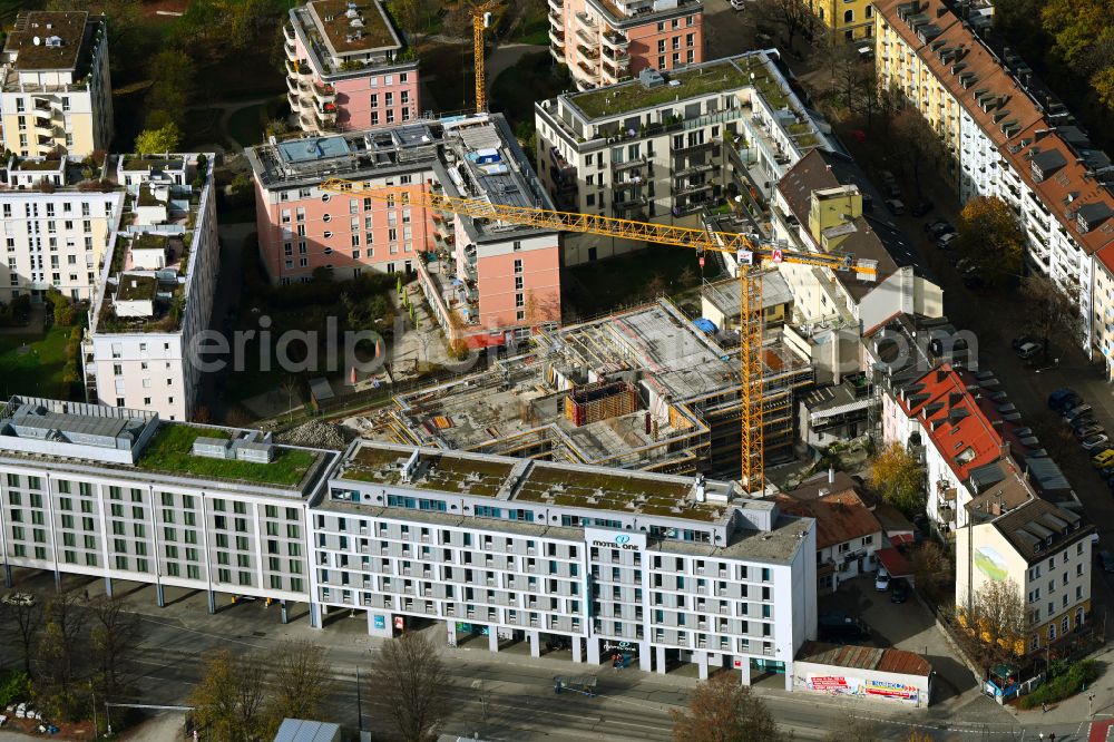 Aerial photograph München - Construction site to build a new multi-family residential complex on street Kirchenstrasse - Orleansstrasse in the district Au-Haidhausen in Munich in the state Bavaria, Germany