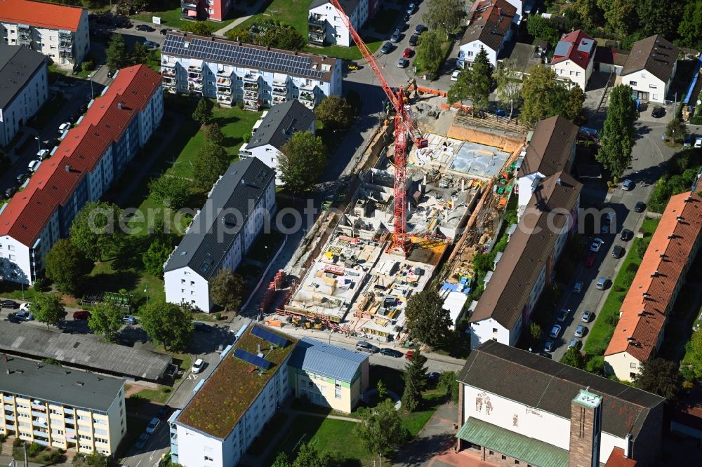 Stuttgart from the bird's eye view: Construction site to build a new multi-family residential complex on Murrhardter Strasse in the district Rot in Stuttgart in the state Baden-Wuerttemberg, Germany