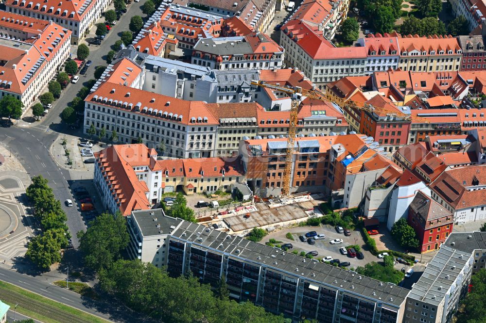 Aerial image Dresden - Construction site to build a new multi-family residential complex on street Heinrichstrasse in the district Innere Neustadt in Dresden in the state Saxony, Germany