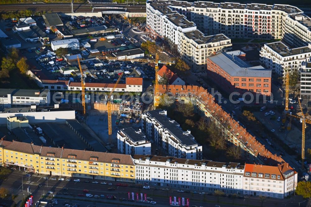 Aerial image Berlin - Construction site to build a new multi-family residential complex Sachsendamm - Gotenstrasse - Tempelhofer Weg in the district Schoeneberg in Berlin, Germany