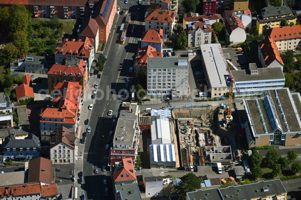 Würzburg from the bird's eye view: Construction site to build a new multi-family residential complex in the district Zellerau in Wuerzburg in the state Bavaria, Germany