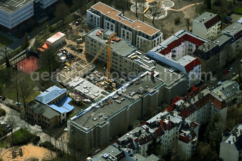 Aerial image Berlin - Construction site to build a new multi-family residential complex on Pestalozzistrasse in the district Pankow in Berlin, Germany