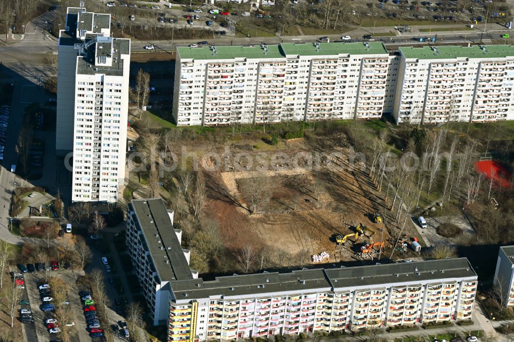 Aerial photograph Berlin - Construction site to build a new multi-family residential complex on Raoul-Wallenberg-Strasse in the district Marzahn in Berlin, Germany