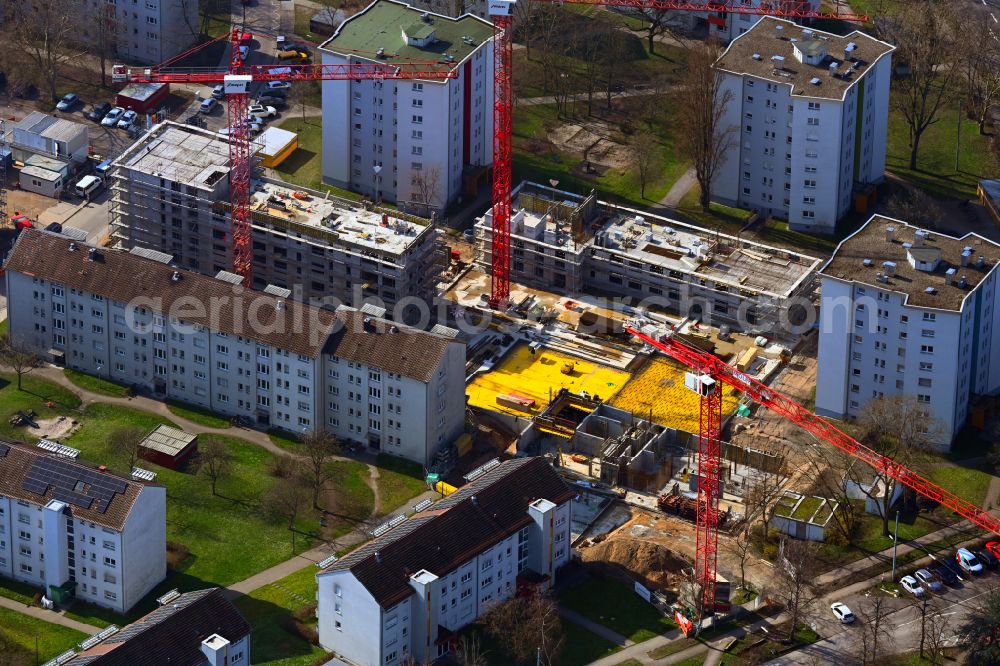 Aerial photograph Karlsruhe - Construction site to build a new multi-family residential complex in Rintheimer Feld on street Heilbronner Strasse - Hirtenweg - Staudenplatz in the district Rintheim in Karlsruhe in the state Baden-Wuerttemberg, Germany