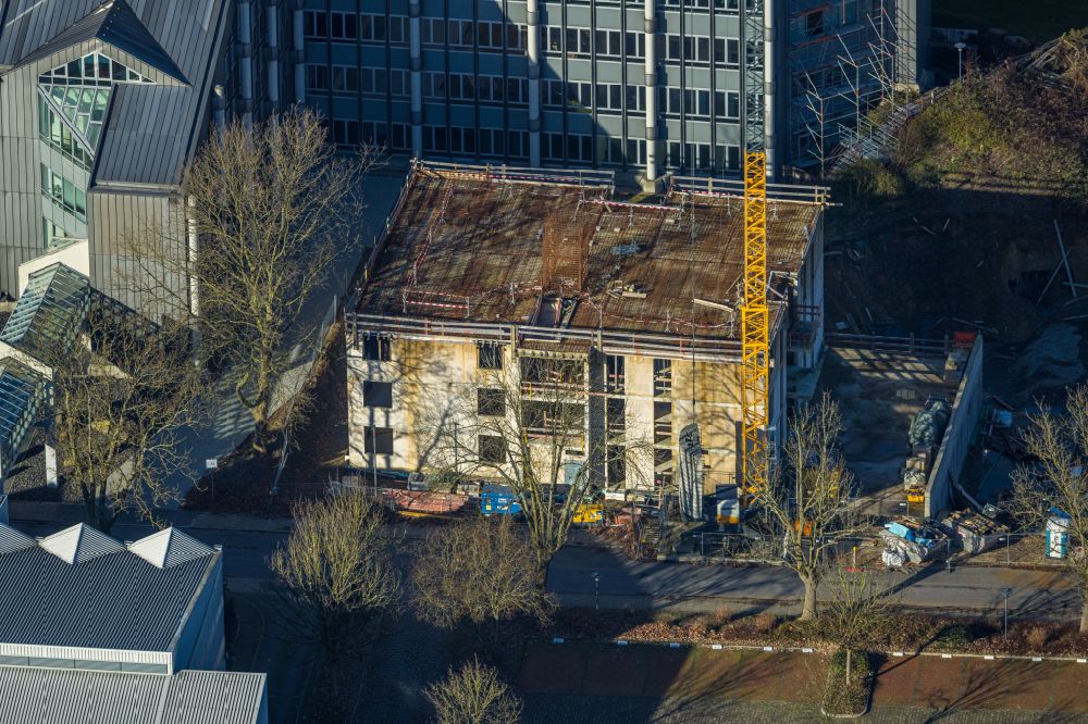 Aerial image Bochum - Construction site for the new construction of apartment buildings on Paulstrasse in the district of Altenbochum in Bochum in the Ruhr area in the state of North Rhine-Westphalia, Germany
