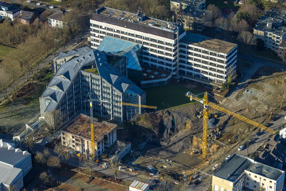 Bochum from above - Construction site for the new construction of apartment buildings on Paulstrasse in the district of Altenbochum in Bochum in the Ruhr area in the state of North Rhine-Westphalia, Germany
