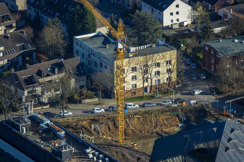 Bochum from the bird's eye view: Construction site for the new construction of apartment buildings on Paulstrasse in the district of Altenbochum in Bochum in the Ruhr area in the state of North Rhine-Westphalia, Germany