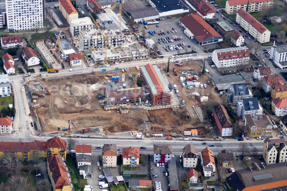 Göttingen from above - Construction site to build a new multi-family residential complex in Goettingen in the state Lower Saxony, Germany