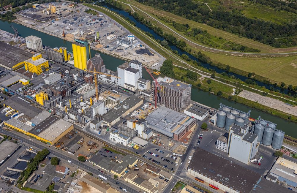 Aerial photograph Hamm - Construction site for the new building a mill at Hammer Harbor in the district Heessen in Hamm in the state North Rhine-Westphalia, Germany
