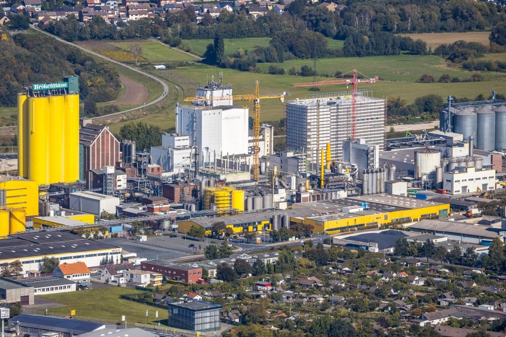 Aerial image Hamm - Construction site for the new building a mill at Hammer Harbor in the district Heessen in Hamm in the state North Rhine-Westphalia, Germany