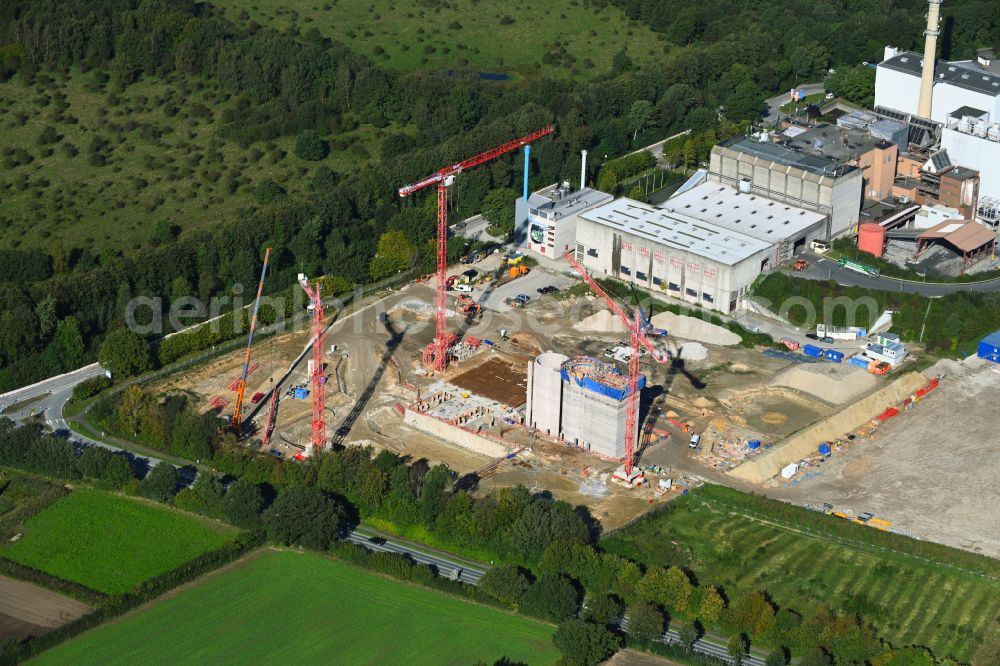 Aerial photograph Stapelfeld - Construction site for the new construction of the waste incineration plant for waste treatment MVA residual waste combined heat and power plant and a mono sewage sludge incineration on the street Ahrensburger Weg in Stapelfeld in the state Schleswig-Holstein, Germany