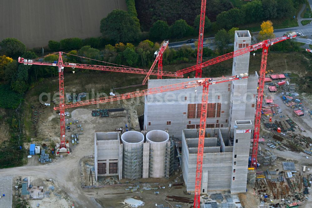Aerial photograph Stapelfeld - Construction site for the new construction of the waste incineration plant for waste treatment MVA residual waste combined heat and power plant and a mono sewage sludge incineration on the street Ahrensburger Weg in Stapelfeld in the state Schleswig-Holstein, Germany