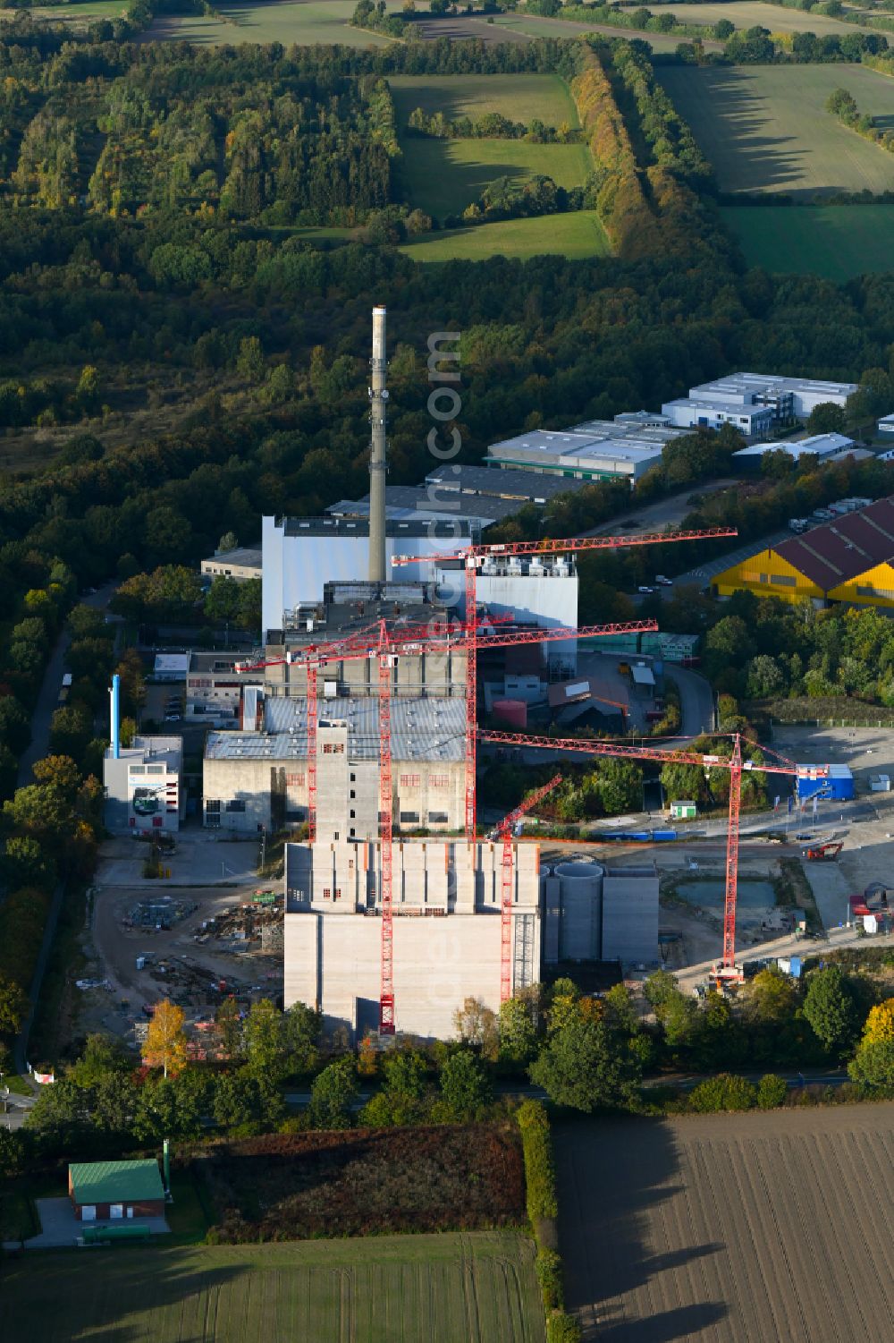 Aerial image Stapelfeld - Construction site for the new construction of the waste incineration plant for waste treatment MVA residual waste combined heat and power plant and a mono sewage sludge incineration on the street Ahrensburger Weg in Stapelfeld in the state Schleswig-Holstein, Germany