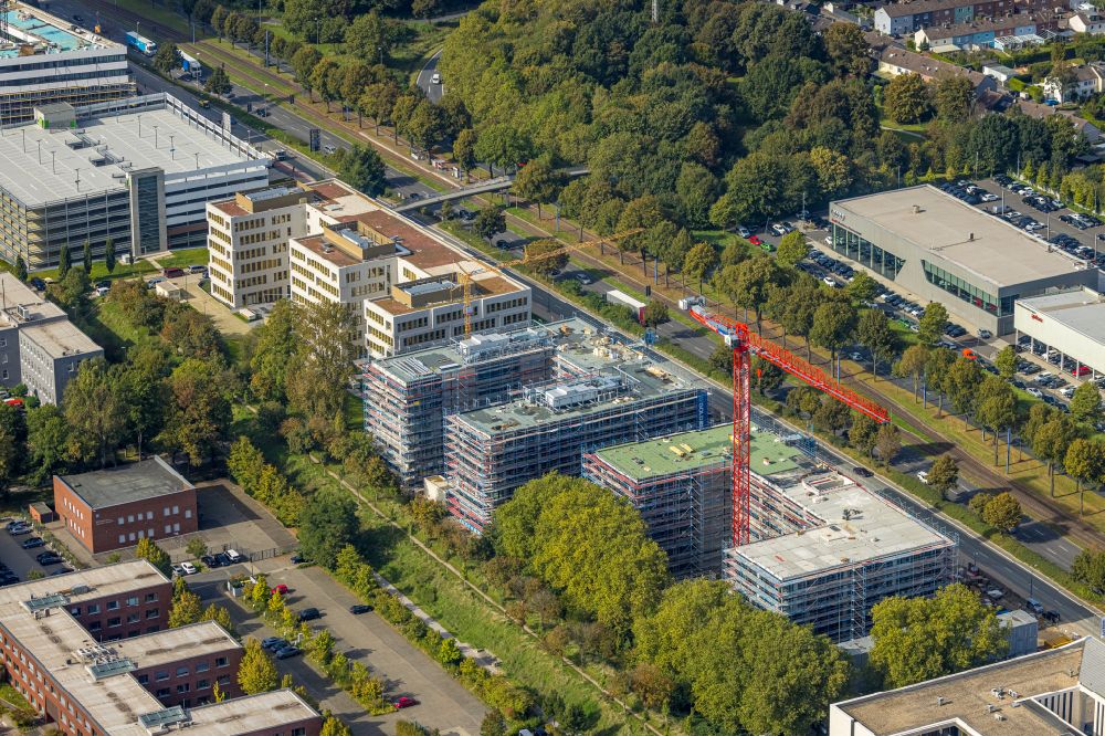 Aerial image Dortmund - Construction site for a new building next to the adesso SE building complex on Stockholmer Allee in the district Schueren-Neu in Dortmund in the state North Rhine-Westphalia, Germany