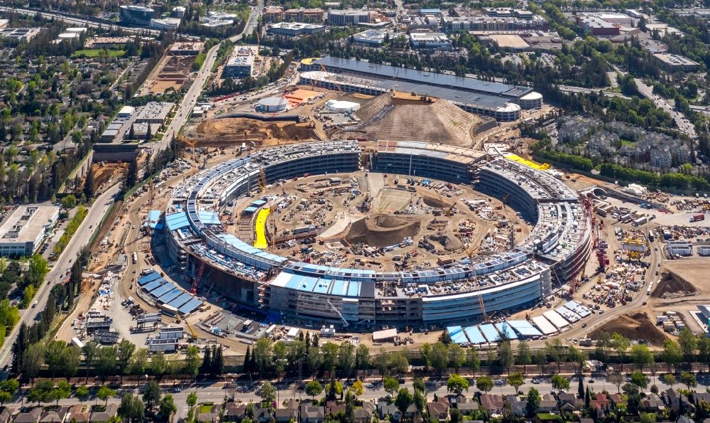Aerial image Cupertino - Construction for the new building of the new Apple Campus Spaceship in Cupertino - Silicon Valley Federal State California in USA
