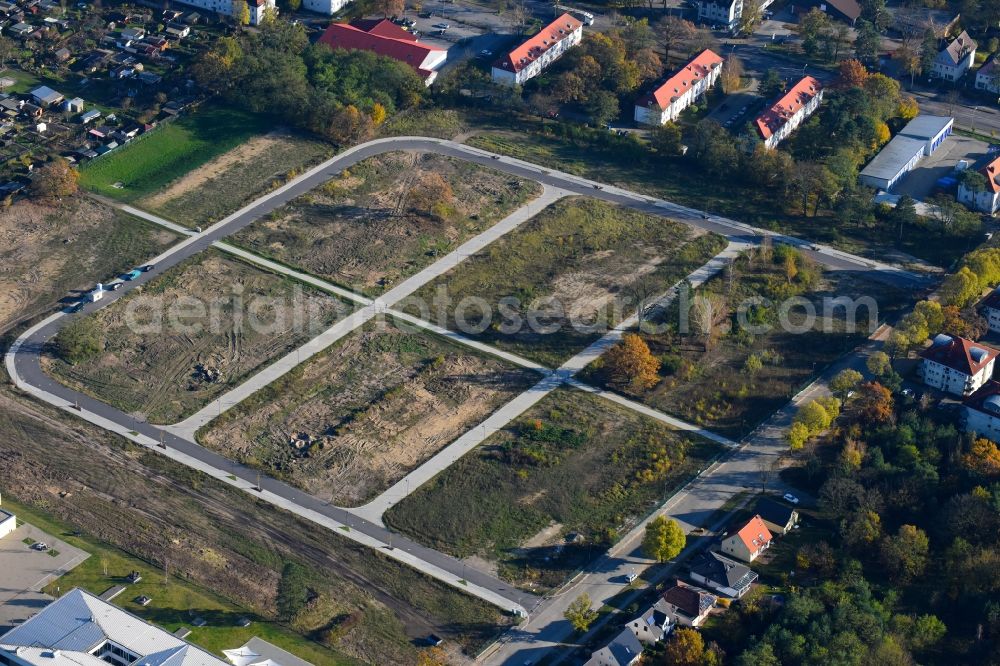 Stahnsdorf from above - Construction site of a new residential area on Heinrich-Zille-Strasse in Stahnsdorf in the state of Brandenburg