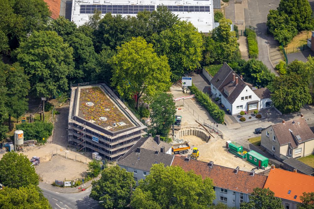 Aerial photograph Castrop-Rauxel - Construction site for the new parking garage on street Schillerstrasse in Castrop-Rauxel at Ruhrgebiet in the state North Rhine-Westphalia, Germany