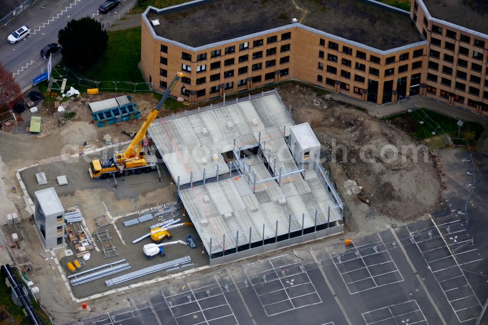Aerial photograph Göttingen - Construction site for the new parking garage of tax office in Goettingen in the state Lower Saxony, Germany