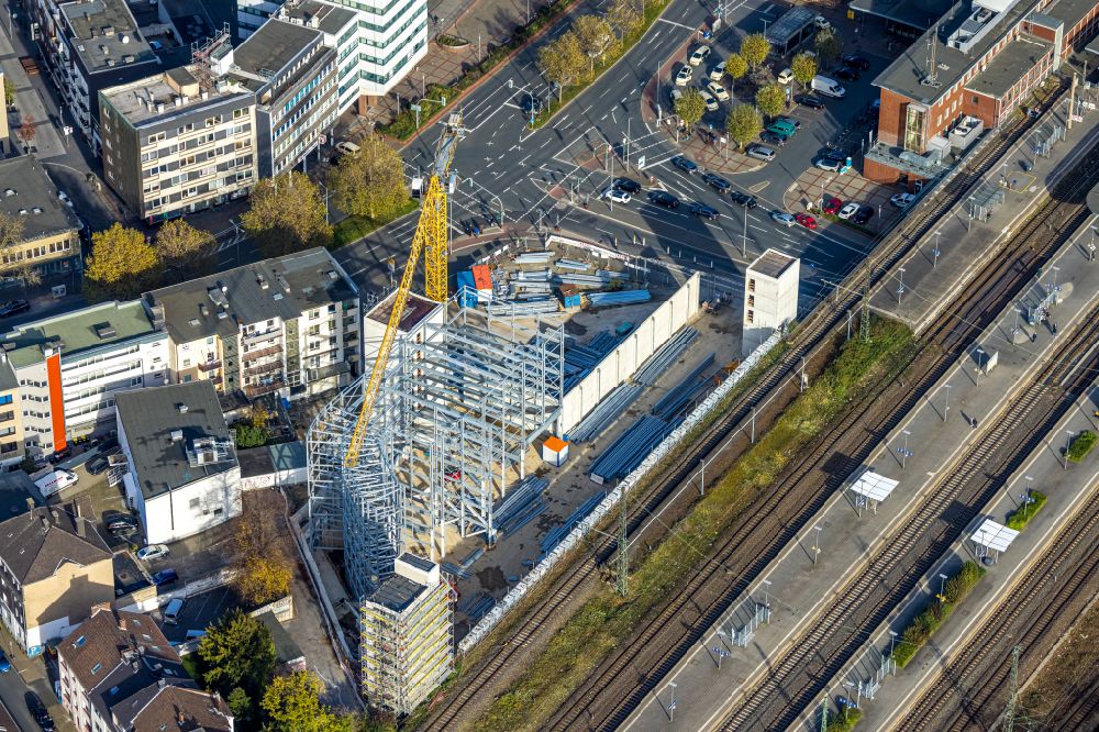 Bochum from above - Construction site for the new parking garage on Central Station in the district Innenstadt in Bochum at Ruhrgebiet in the state North Rhine-Westphalia, Germany