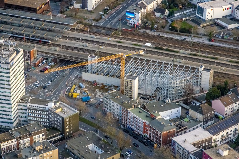 Aerial image Bochum - Construction site for the new parking garage on Central Station in the district Innenstadt in Bochum at Ruhrgebiet in the state North Rhine-Westphalia, Germany