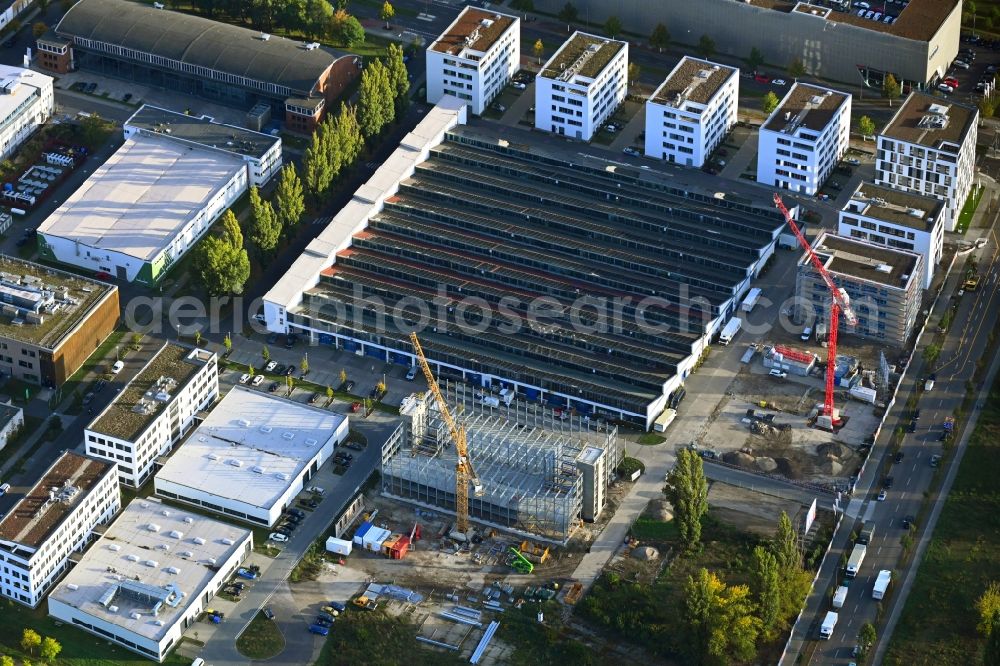 Aerial photograph Berlin - Construction site for the new parking garage Rudower Chaussee - Hermann-Dorner-Allee in the district Adlershof in Berlin, Germany