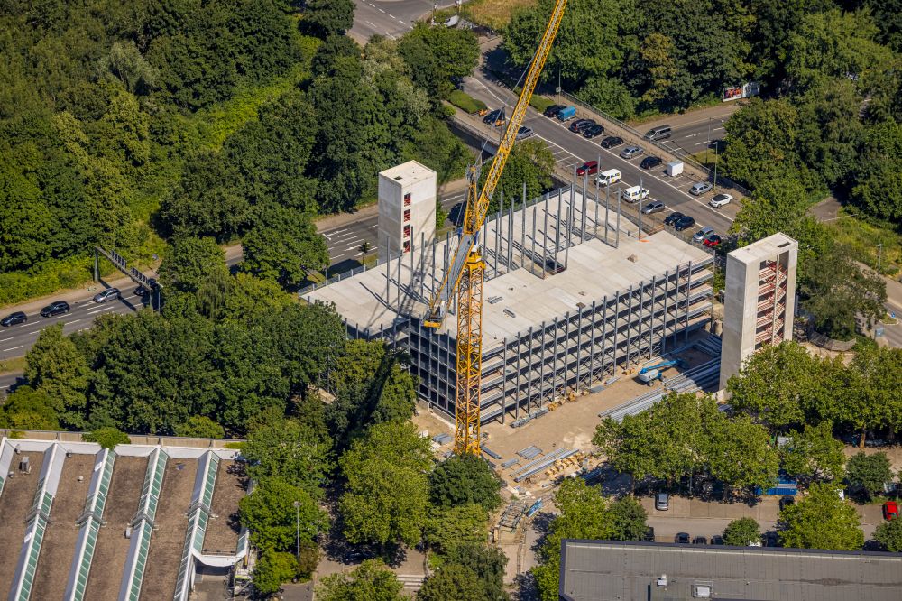 Essen from the bird's eye view: Construction site for the new parking garage in the district Nordviertel in Essen at Ruhrgebiet in the state North Rhine-Westphalia, Germany