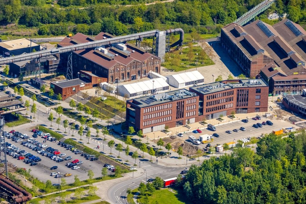 Aerial image Dortmund - Construction site for the new parking garage of Phoenixwerk BT II Dortmund on Phoenixplatz with the old factory hall in the district Hoerde in Dortmund in the state North Rhine-Westphalia, Germany