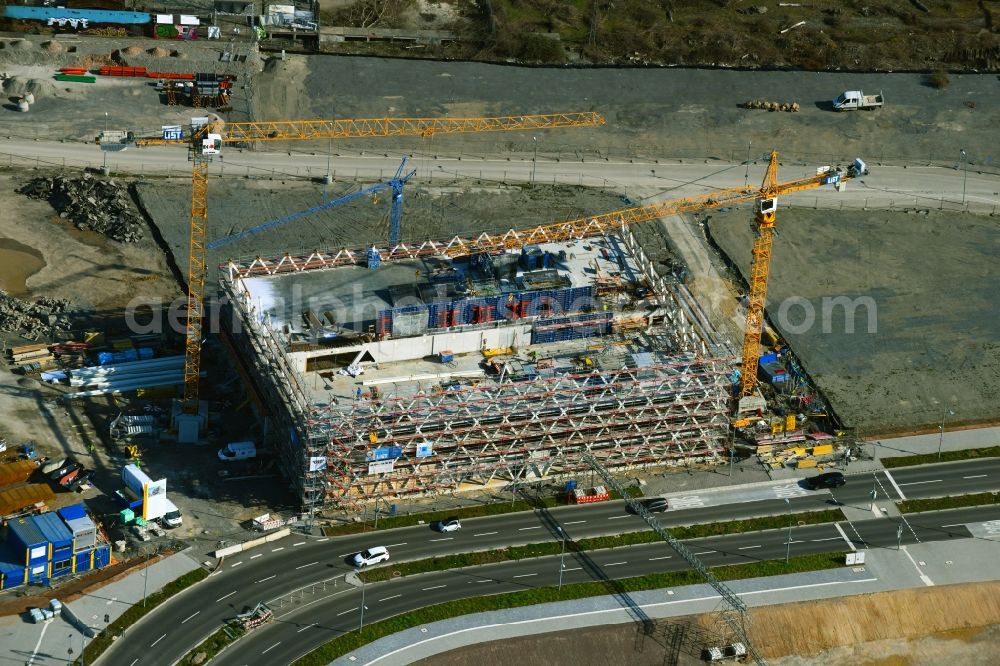 Aerial photograph Stuttgart - Construction site for the new parking garage of Quartiersgarage Neckarpark on Benzstrasse in Stuttgart in the state Baden-Wurttemberg, Germany