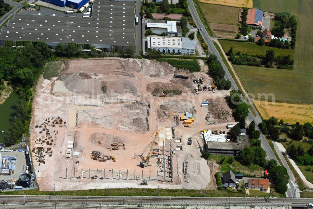 Erlangen from the bird's eye view: Construction site for the new construction of a pharmacy wholesale on Weinstrasse in the district of Eltersdorf in Erlangen in the state Bavaria, Germany
