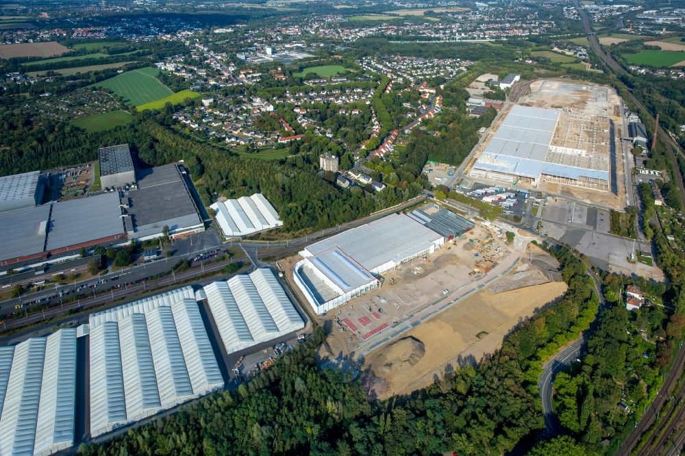 Aerial photograph Bochum - Construction site for the new building Production and logistics halls at the former OPEL plant II and III in Langendreer in Bochum in the state North Rhine-Westphalia