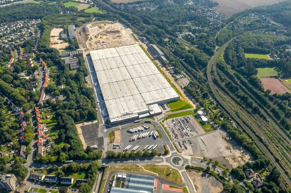 Bochum from the bird's eye view: Construction site for the new building Production and logistics halls at the former OPEL plant II and III in Langendreer in Bochum in the state North Rhine-Westphalia