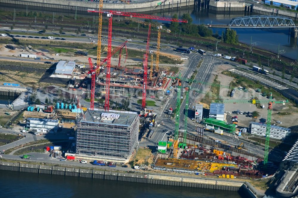 Aerial photograph Hamburg - Construction site for the new building of an Office building - Ensemble on Zweibrueckenstrasse - Kirchenpauerkai in the district HafenCity in Hamburg, Germany