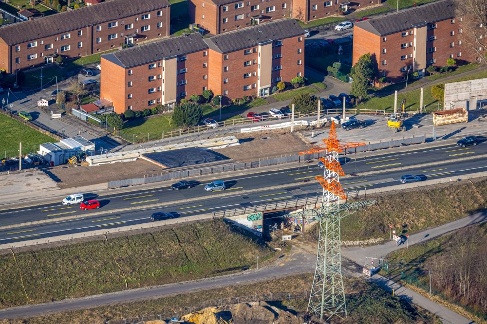 Unna from the bird's eye view: New construction site of a storm sewer and construction roads at the Koenigsborner Strasse underpass under the A1 motorway route in Unna at Ruhrgebiet in the state North Rhine-Westphalia, Germany