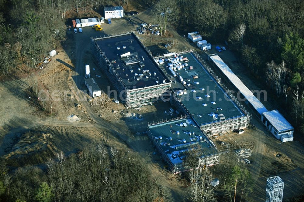 Aerial photograph Potsdam - Construction site for the new building Regionalzentrale of Deutschen Wetterdienstes (DWD) on Michendorfer Chaussee in the district Potsdam Sued in Potsdam in the state Brandenburg, Germany