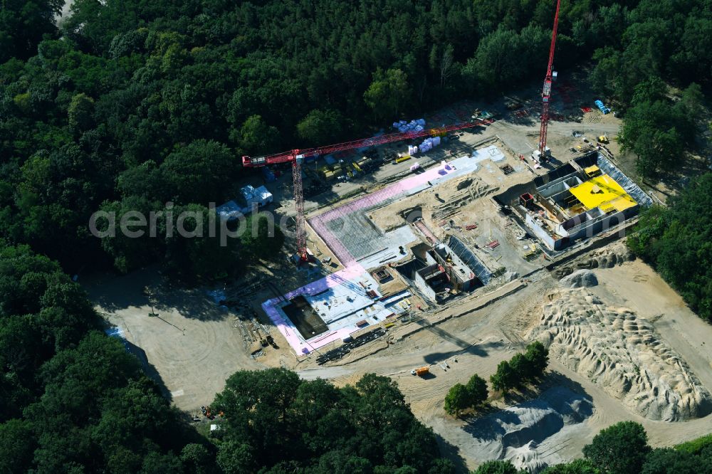 Aerial photograph Potsdam - Construction site for the new building Regionalzentrale des Deutschen Wetterdienstes (DWD) on Michendorfer Chaussee in the district Potsdam Sued in Potsdam in the state Brandenburg, Germany