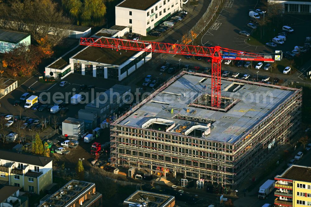 Aerial image Berlin - New construction site of the school building einer Grundschule on street Schleizer Strasse in the district Hohenschoenhausen in Berlin, Germany