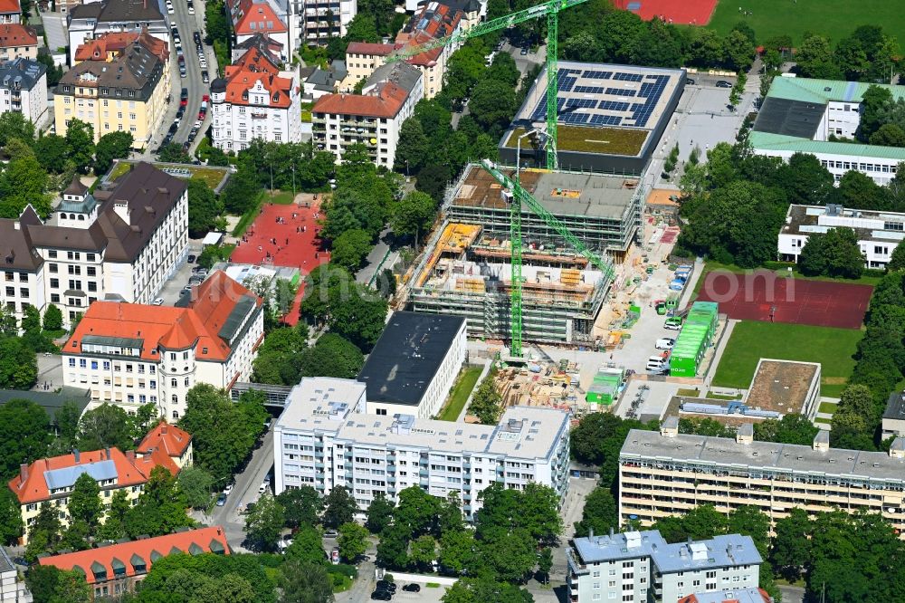 Aerial image München - New construction site of the school building on Albrechtstrasse in the district Neuhausen-Nymphenburg in Munich in the state Bavaria, Germany