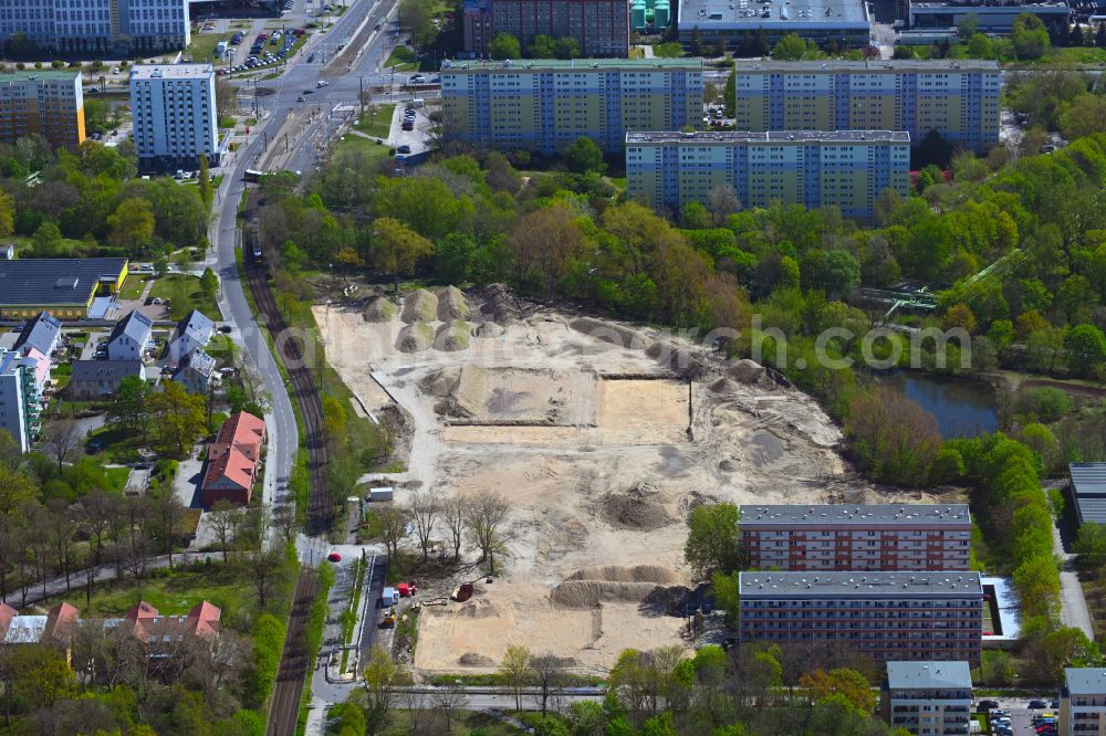 Aerial photograph Berlin - New construction site of the school building on Allee of Kosmonauten in the district Lichtenberg in Berlin, Germany