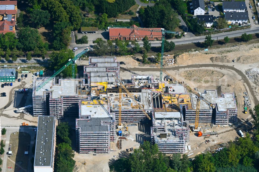 Berlin from the bird's eye view: New construction site of the school building on Allee of Kosmonauten in the district Lichtenberg in Berlin, Germany