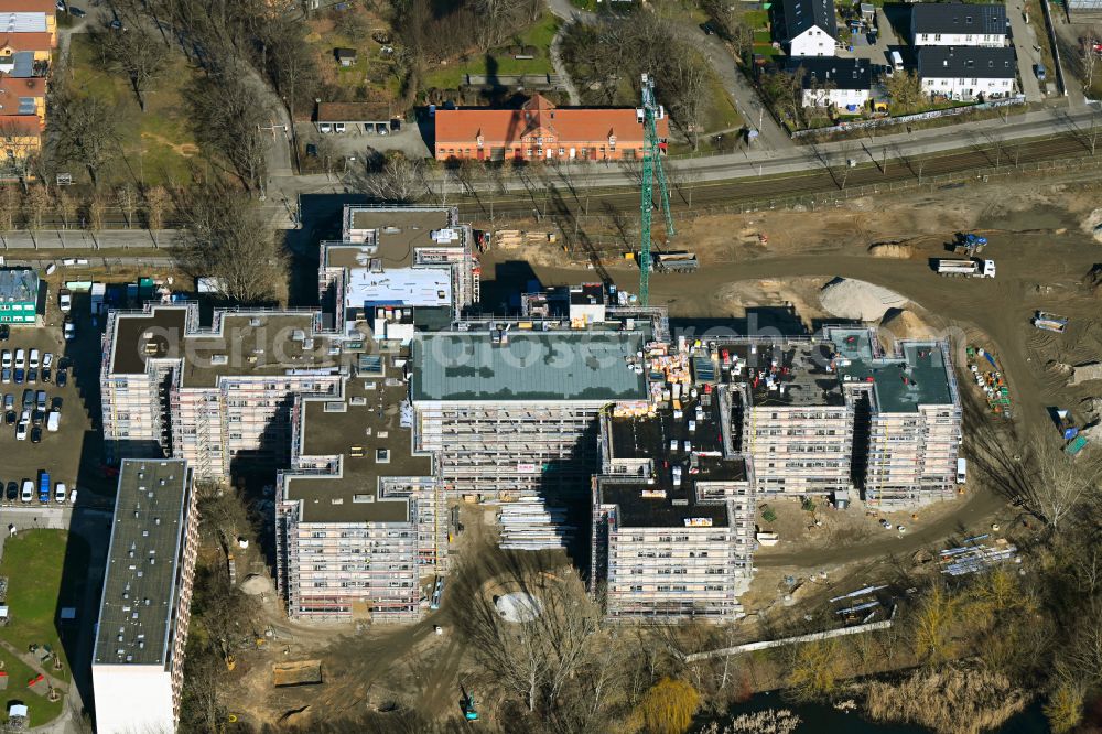 Aerial image Berlin - New construction site of the school building on Allee of Kosmonauten in the district Lichtenberg in Berlin, Germany