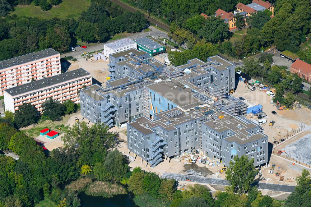 Aerial photograph Berlin - New construction site of the school building on Allee of Kosmonauten in the district Lichtenberg in Berlin, Germany
