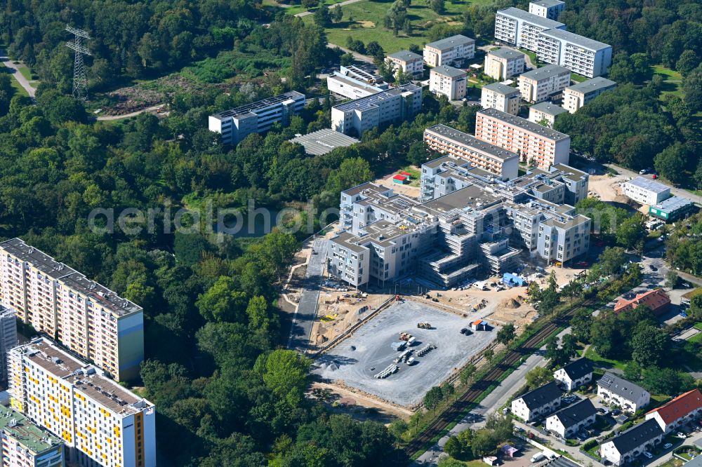 Aerial image Berlin - New construction site of the school building on Allee of Kosmonauten in the district Lichtenberg in Berlin, Germany
