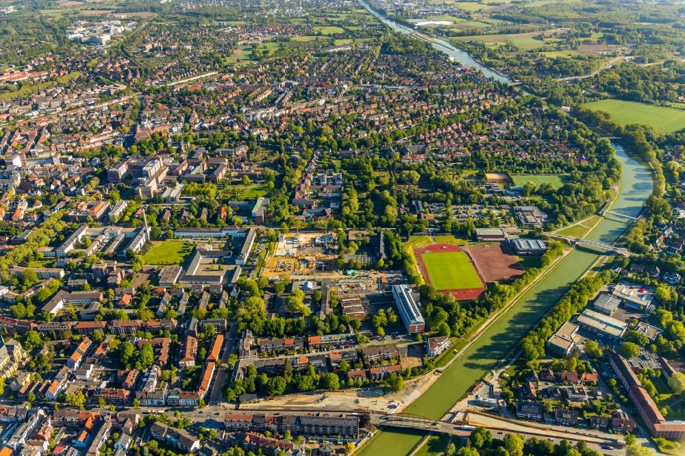Aerial image Münster - New construction site of the school building of the Mathilde-Anneke-Schule on Andreas-Hofer-Strasse corner Manfred-von-Richthofen-Strasse in Muenster in the state North Rhine-Westphalia, Germany