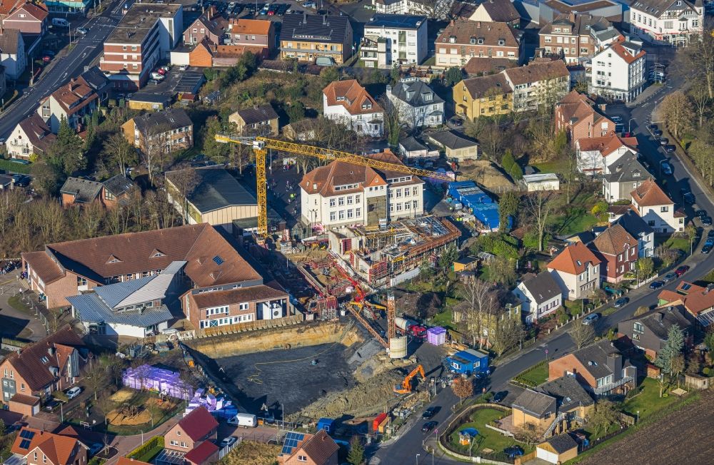 Aerial image Hamm - New construction site of the school building Arnold-Freymuth-Gesamtschule An der Falkschule in the district Herringen in Hamm at Ruhrgebiet in the state North Rhine-Westphalia, Germany