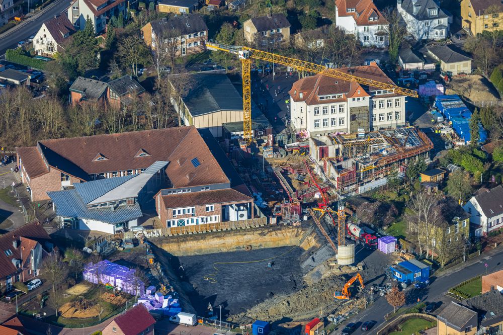 Aerial photograph Hamm - New construction site of the school building Arnold-Freymuth-Gesamtschule An der Falkschule in the district Herringen in Hamm at Ruhrgebiet in the state North Rhine-Westphalia, Germany