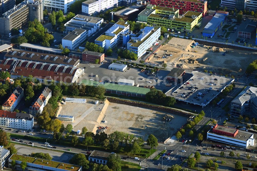 München from above - New construction site of the school building on Boschetsrieder Strasse corner Aidenbachstrasse in the district Obersendling in Munich in the state Bavaria, Germany