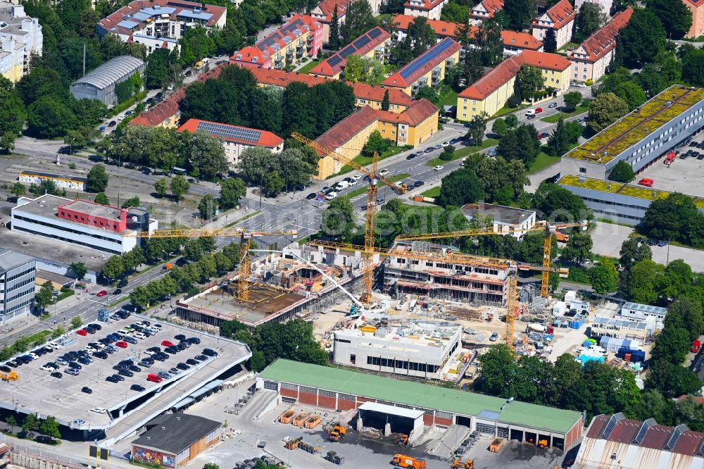 München from above - New construction site of the school building on Boschetsrieder Strasse corner Aidenbachstrasse in the district Obersendling in Munich in the state Bavaria, Germany