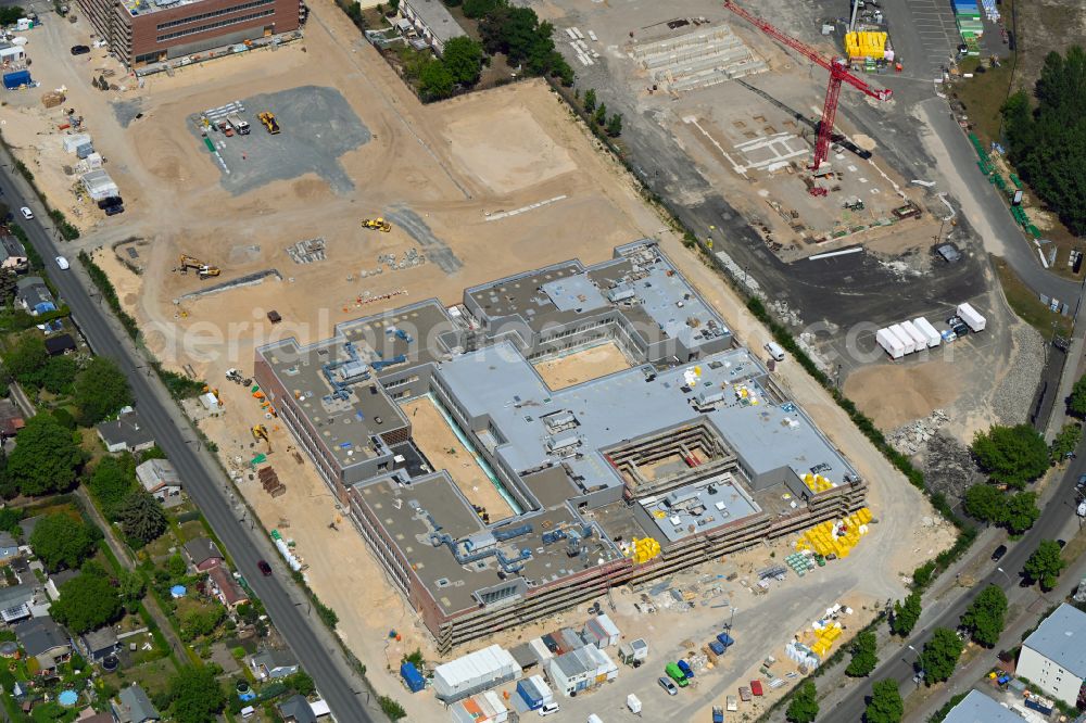 Berlin from above - New construction site of the school building Clay-Oberschule on Neudecker Weg and August-Froehlich-Strasse in Berlin, Germany