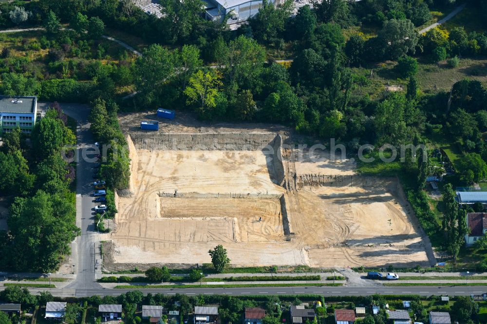 Aerial image Berlin - New construction site of the school building Elsenschule on street Elsenstrasse in the district Mahlsdorf in Berlin, Germany